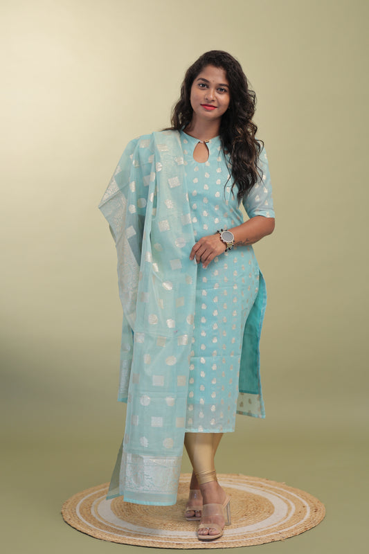 Varsha-skyblue banaras suits