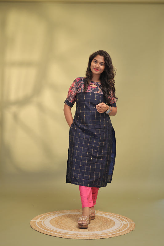 Oorvashi-navy/pink suit