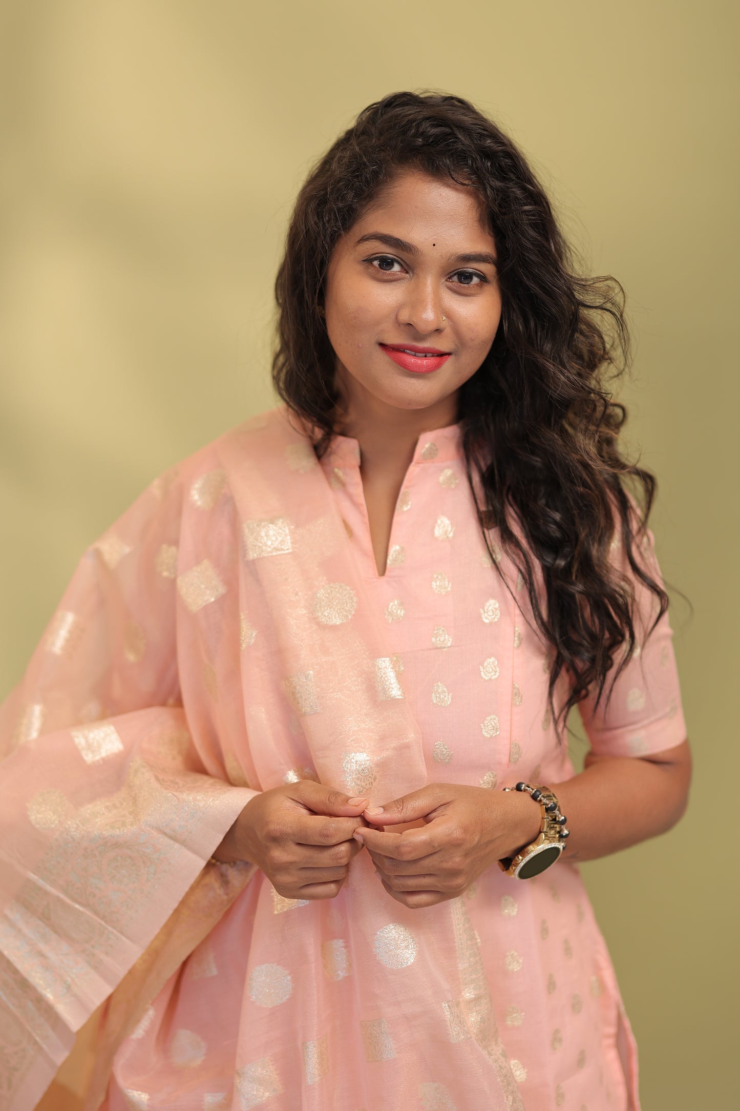 Varsha-Baby pink banaras suits