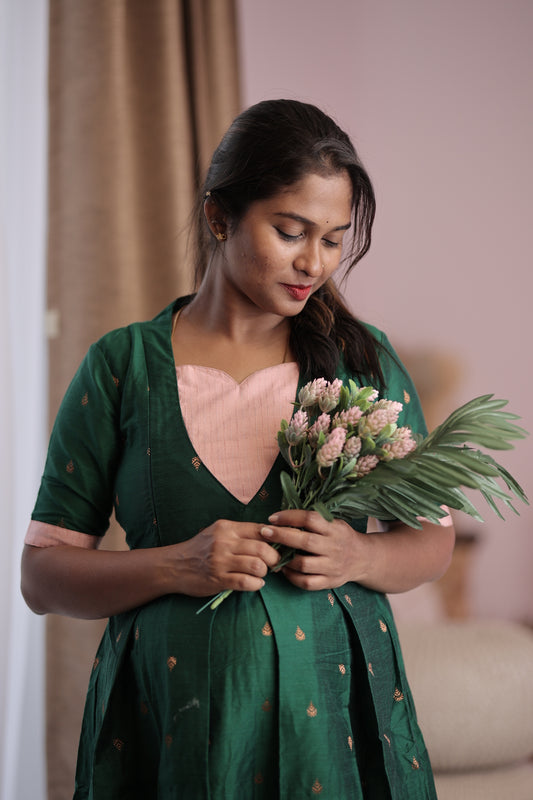 Dark green peach feeding dress