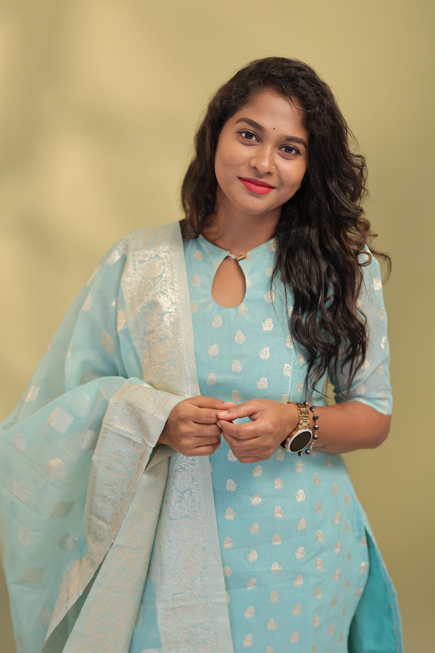 Varsha-skyblue banaras suits