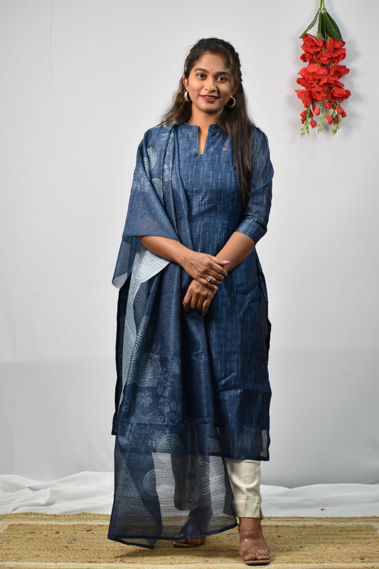 Semijute/blue Kurti set