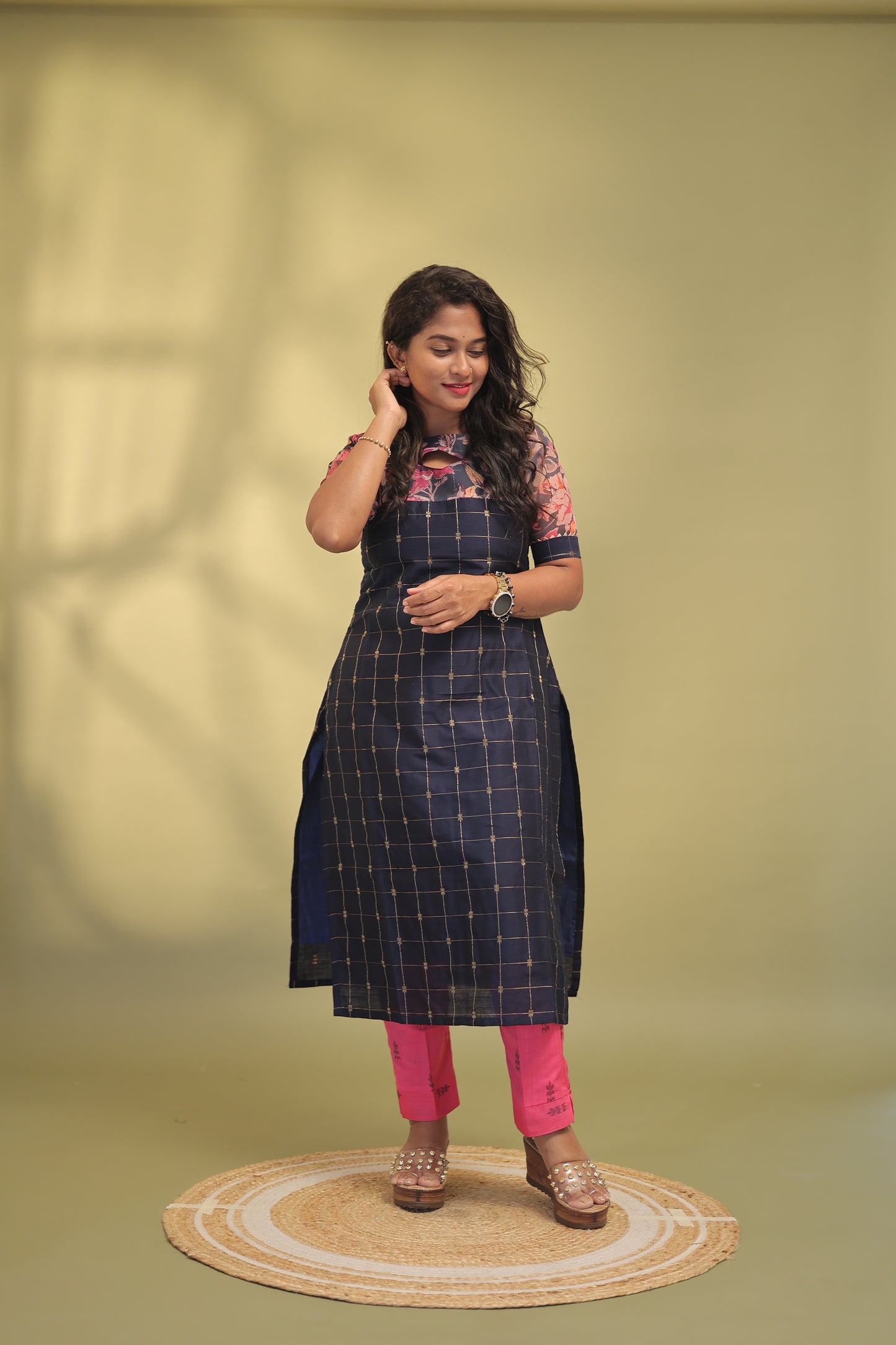 Oorvashi-navy/pink suit