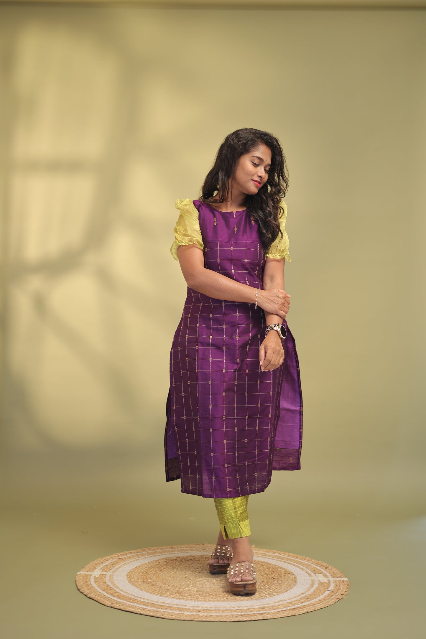 Oorvashi-purple/greensuit