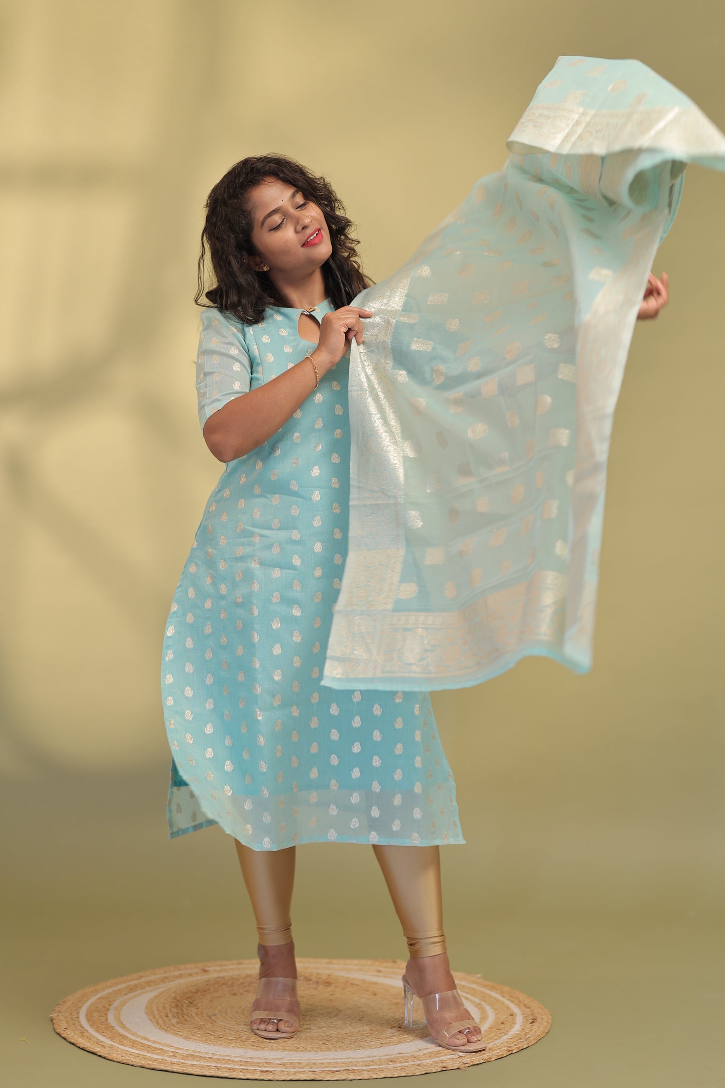 Varsha-skyblue banaras suits