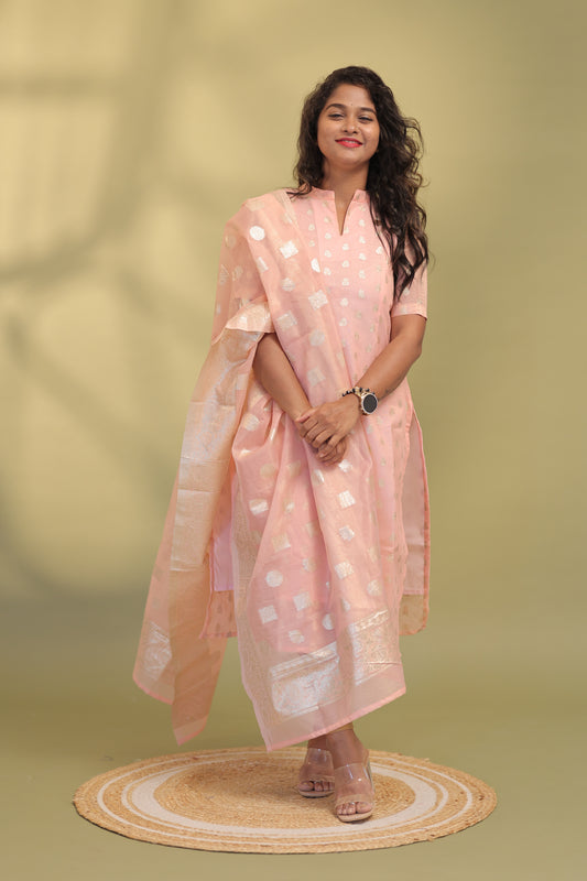 Varsha-Baby pink banaras suits