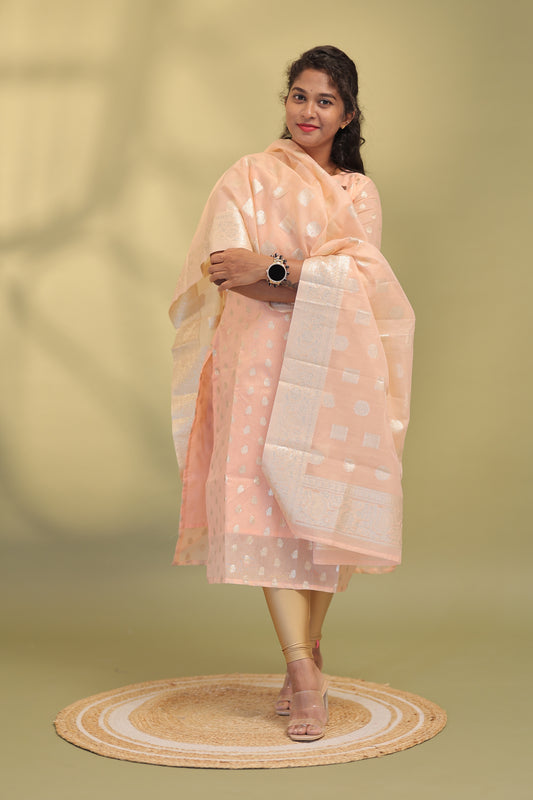 Varsha-peach banaras suits