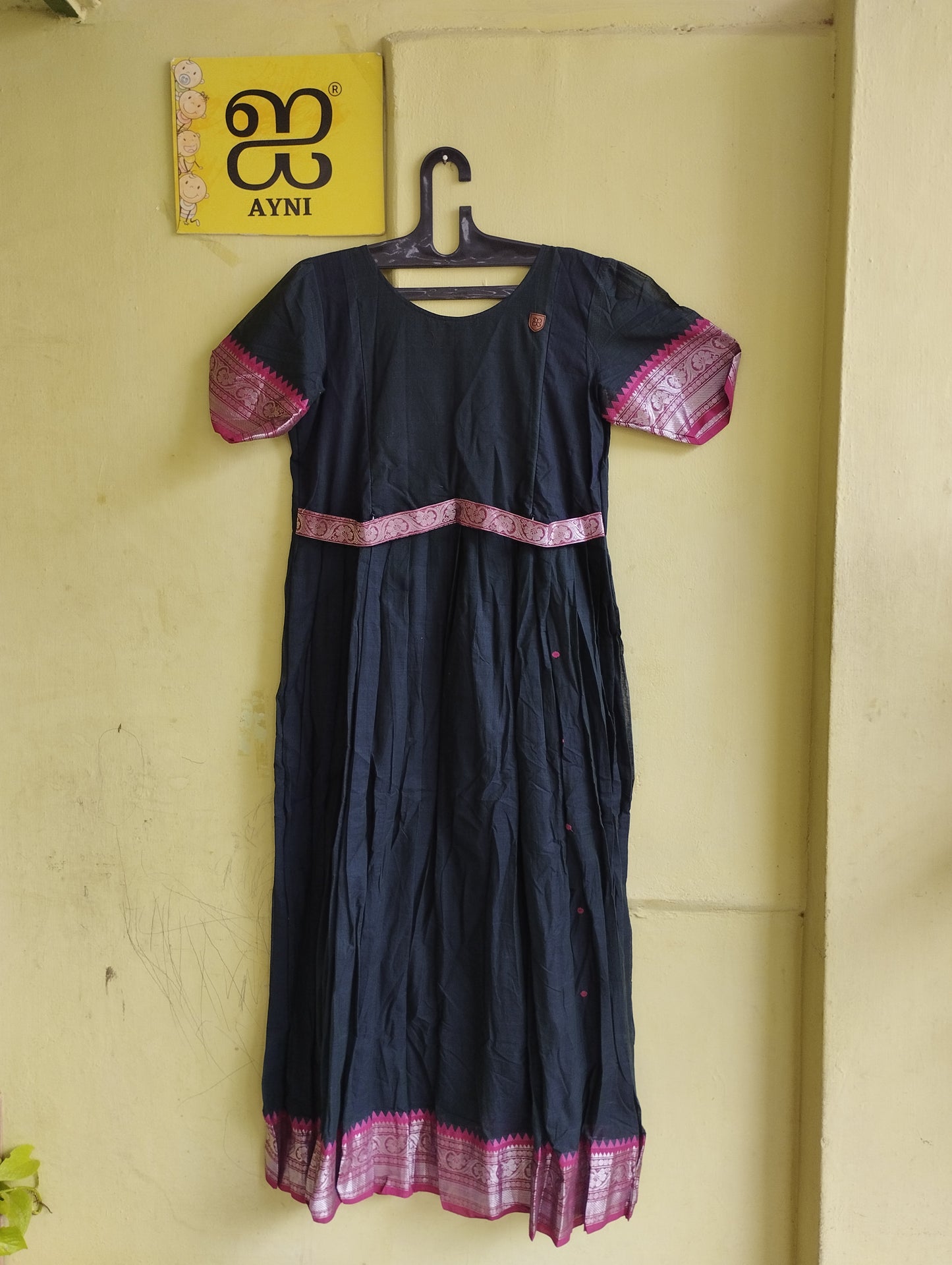 Black with border pink cotton frock